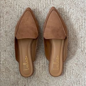 Like new, Lulus, faux suede tan mules size 8.